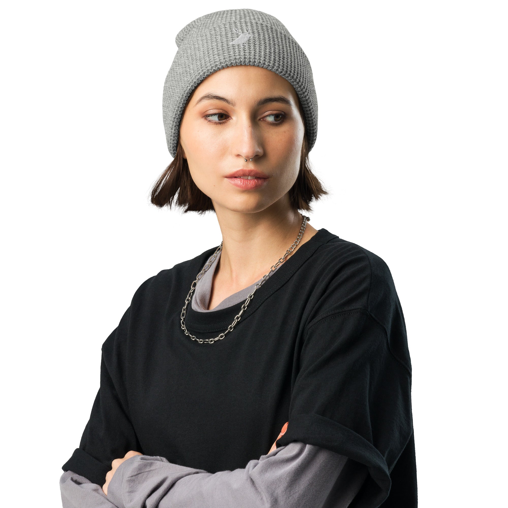 Women's waffle beanie for snowboarding and outdoor grey